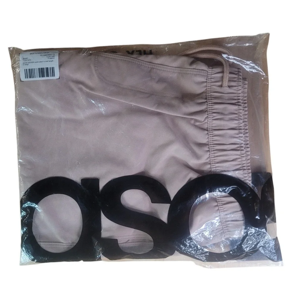 ASOS Design Men's Beige Vintage Mid Length Swim Shorts‎ AP2 Large NWT